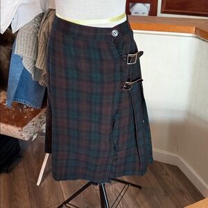 Vintage Florence Walsh Hyde park New York wool kilt skirt with genuine leather